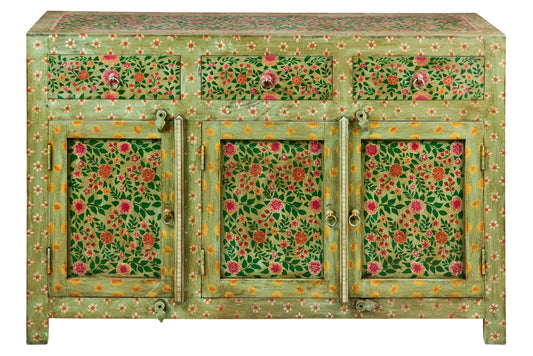Frida - Fiori Credenza Tre Sportelli Tre Cassetti dipinto a mano