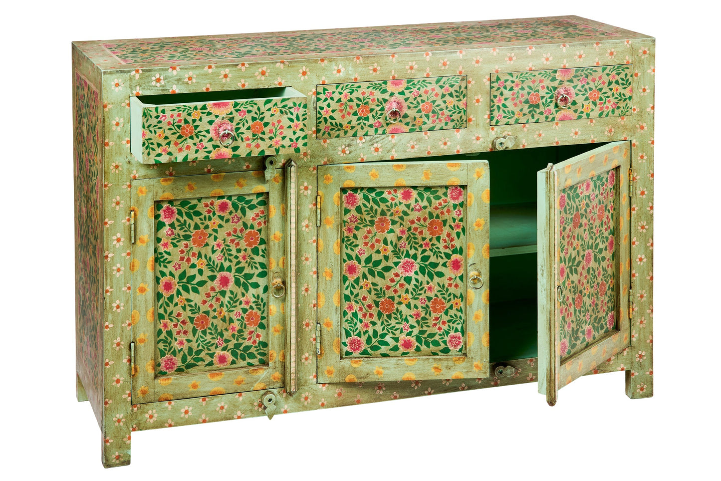 Frida - Fiori Credenza Tre Sportelli Tre Cassetti dipinto a mano