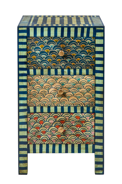 Lisbona - Comodino Tre Cassetti Fantasia Toni Del Blu