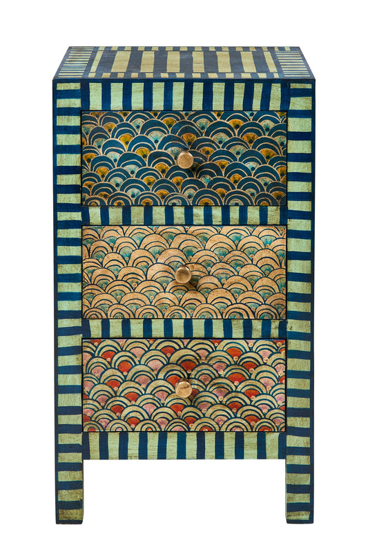 Lisbona - Comodino Tre Cassetti Fantasia Toni Del Blu