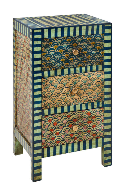 Lisbona - Comodino Tre Cassetti Fantasia Toni Del Blu