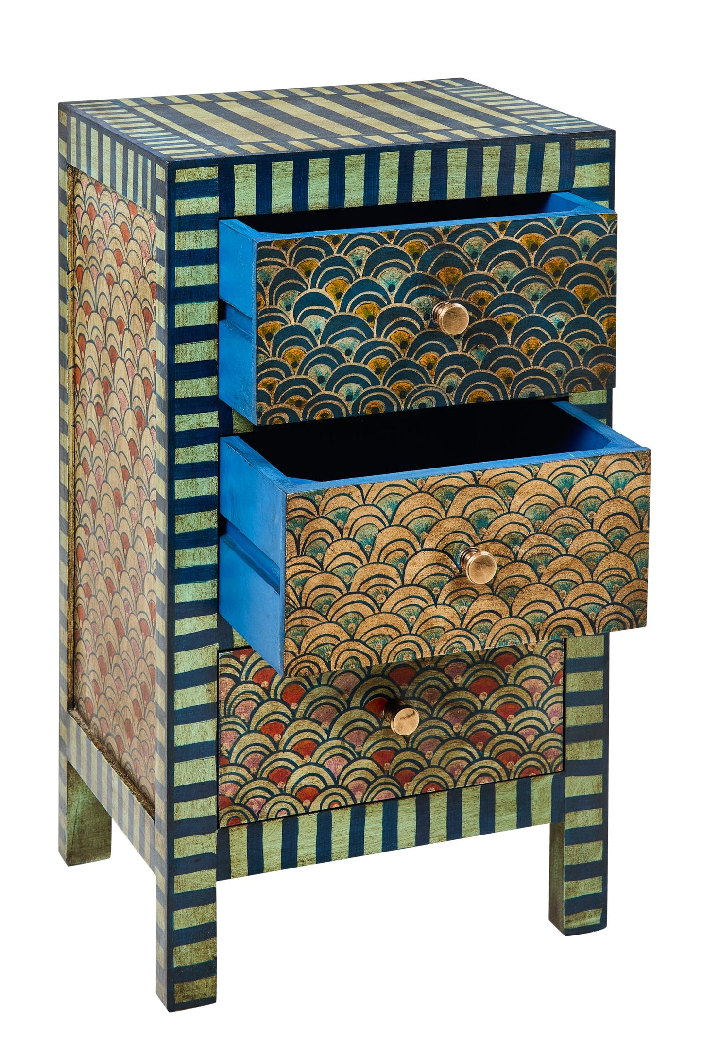 Lisbona - Comodino Tre Cassetti Fantasia Toni Del Blu