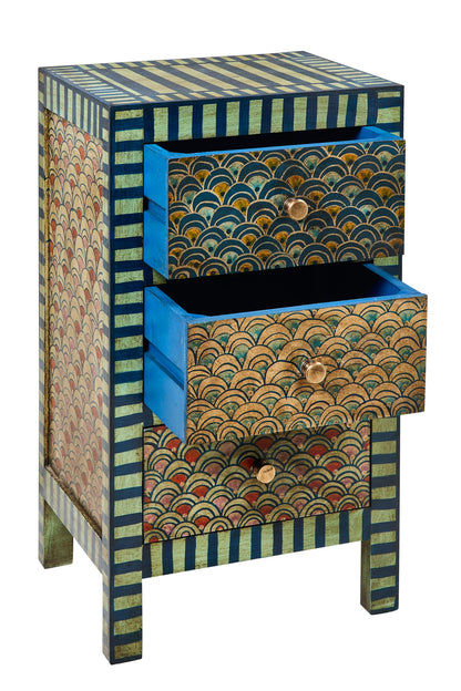 Lisbona - Comodino Tre Cassetti Fantasia Toni Del Blu