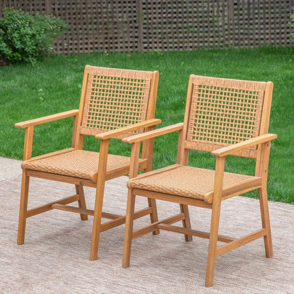 MAISON ARTS Set da pranzo per esterni in legno di acacia da 5/7/9 pezzi, tavolo in legno di teak e sedie da pranzo con seduta e schienale in vimini