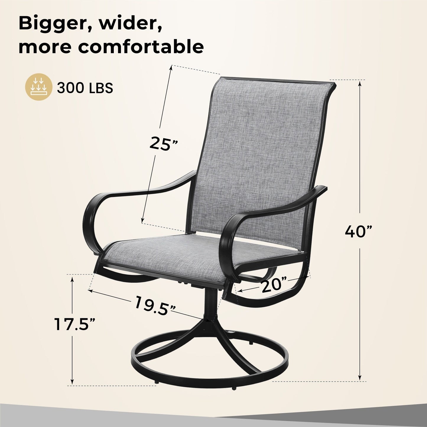 MAISON ARTS Set da pranzo per patio da 5 pezzi, composto da 4 sedie girevoli con cinghie e 1 tavolo da pranzo rotondo con rivestimento E-coating e foro per ombrellone