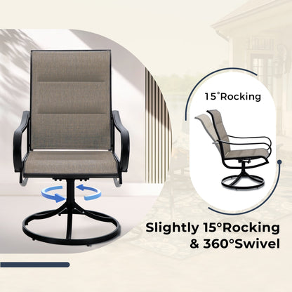 MAISON ARTS Set da pranzo per patio da 5 pezzi, composto da 4 sedie girevoli con cinghie e 1 tavolo da pranzo rotondo con rivestimento E-coating e foro per ombrellone