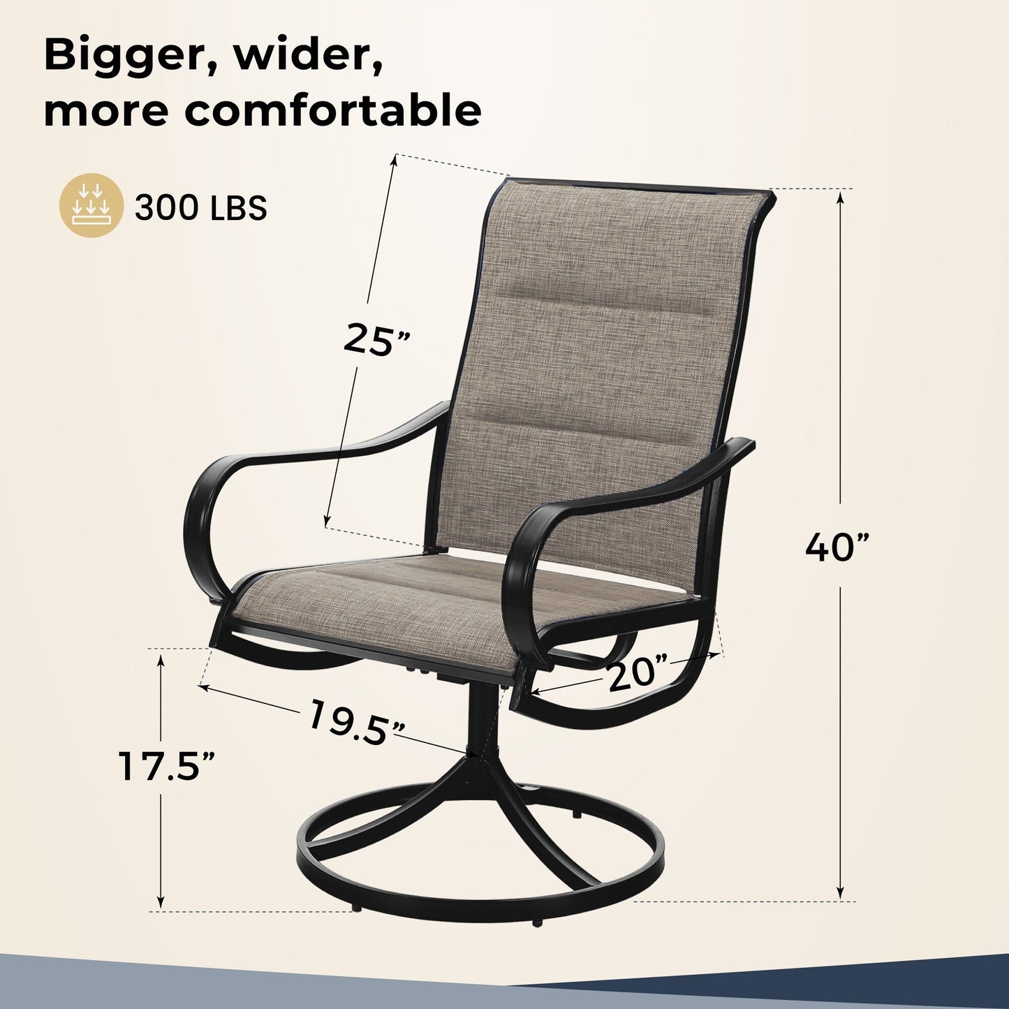 MAISON ARTS Set da pranzo per patio da 5 pezzi, composto da 4 sedie girevoli con cinghie e 1 tavolo da pranzo rotondo con rivestimento E-coating e foro per ombrellone