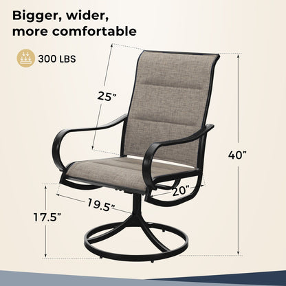 MAISON ARTS Set da pranzo per patio da 5 pezzi, composto da 4 sedie girevoli con cinghie e 1 tavolo da pranzo rotondo con rivestimento E-coating e foro per ombrellone