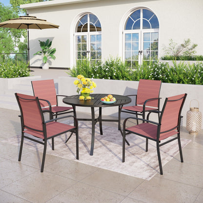 MAISON ARTS Set da pranzo per patio da 5 pezzi, tavolo rotondo con stampa geometrica e 4 sedie da pranzo in textilene