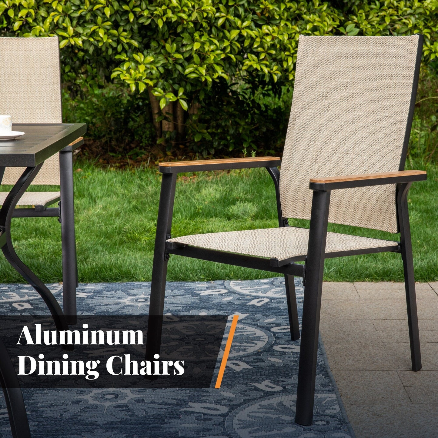 MAISON ARTS Set da pranzo per patio da 5 pezzi, 4 sedie da pranzo impilabili in alluminio e 1 tavolo in metallo - Nero