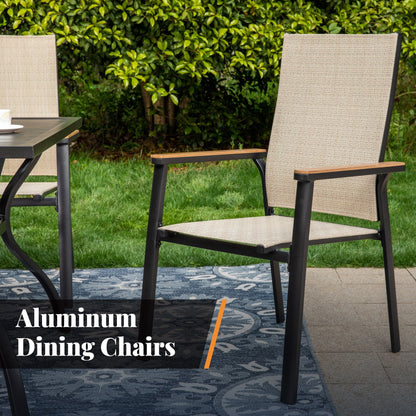 MAISON ARTS Set da pranzo per patio da 5 pezzi, 4 sedie da pranzo impilabili in alluminio e 1 tavolo in metallo - Nero