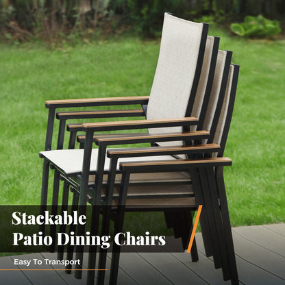 MAISON ARTS Set da pranzo per patio da 5 pezzi, 4 sedie da pranzo impilabili in alluminio e 1 tavolo in metallo - Nero