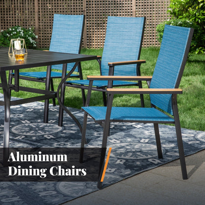 MAISON ARTS Set da pranzo per patio da 5 pezzi, 4 sedie da pranzo impilabili in alluminio e 1 tavolo in metallo - Nero