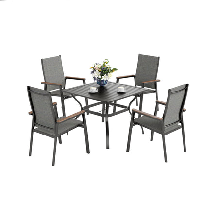 MAISON ARTS Set da pranzo per patio da 5 pezzi, 4 sedie da pranzo impilabili in alluminio e 1 tavolo in metallo - Nero