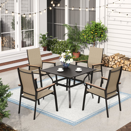 MAISON ARTS Set da pranzo per patio da 5 pezzi, 4 sedie da pranzo impilabili in alluminio e 1 tavolo in metallo - Nero