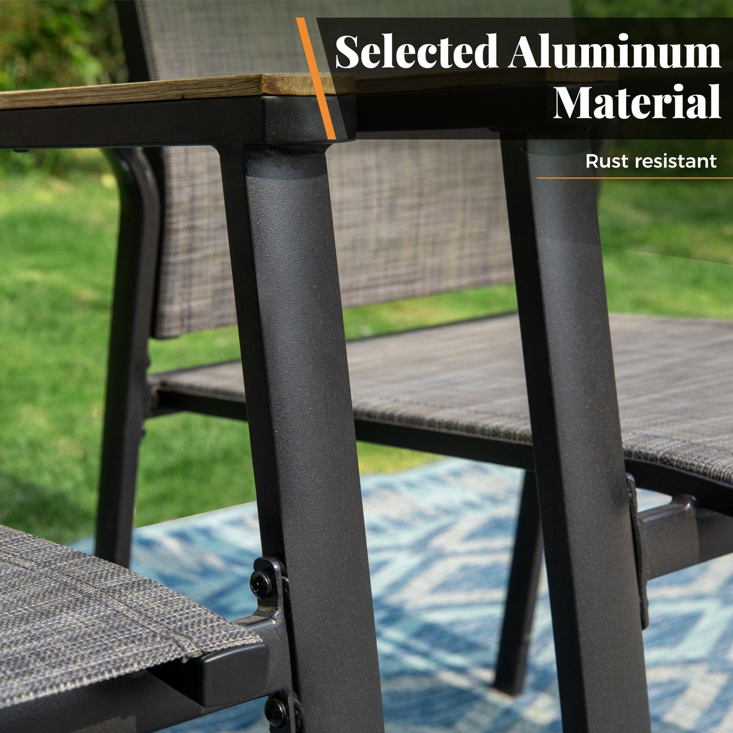 MAISON ARTS Set da pranzo per patio da 5 pezzi, 4 sedie da pranzo impilabili in alluminio e 1 tavolo in metallo - Nero