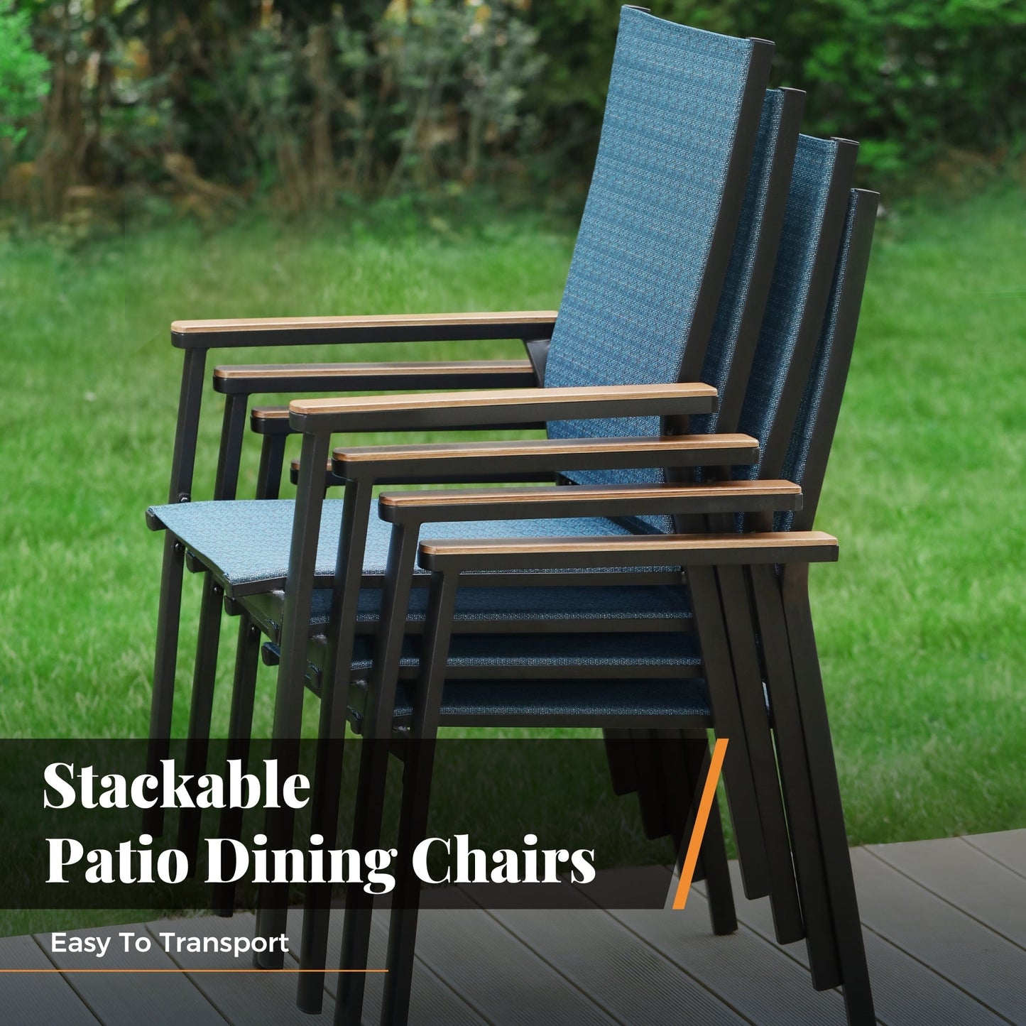 MAISON ARTS Set da pranzo per patio da 5 pezzi, 4 sedie da pranzo impilabili in alluminio e 1 tavolo in metallo - Nero