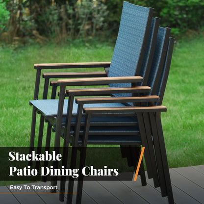 MAISON ARTS Set da pranzo per patio da 5 pezzi, 4 sedie da pranzo impilabili in alluminio e 1 tavolo in metallo - Nero