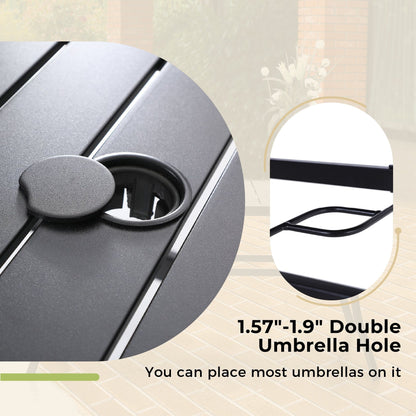 MAISON ARTS Set da pranzo per patio da 5 pezzi, 4 sedie da pranzo impilabili in alluminio e 1 tavolo in metallo - Nero