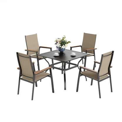 MAISON ARTS Set da pranzo per patio da 5 pezzi, 4 sedie da pranzo impilabili in alluminio e 1 tavolo in metallo - Nero