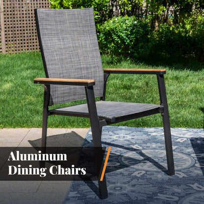 MAISON ARTS Set da pranzo per patio da 5 pezzi, 4 sedie da pranzo impilabili in alluminio e 1 tavolo in metallo - Nero