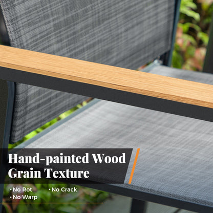 MAISON ARTS Set da pranzo per patio da 5 pezzi, 4 sedie da pranzo impilabili in alluminio e 1 tavolo in metallo - Nero