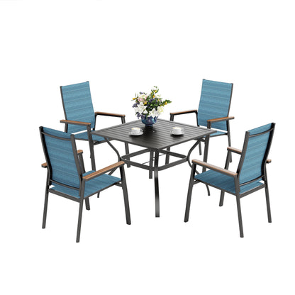 MAISON ARTS Set da pranzo per patio da 5 pezzi, 4 sedie da pranzo impilabili in alluminio e 1 tavolo in metallo - Nero