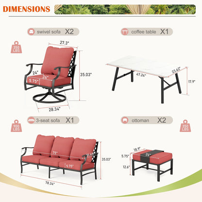 MAISON ARTS Set da conversazione per patio da 6/7 pezzi, set di divani con 2/4 sedie singole, 1 divano a 3 posti e tavolino/pouf