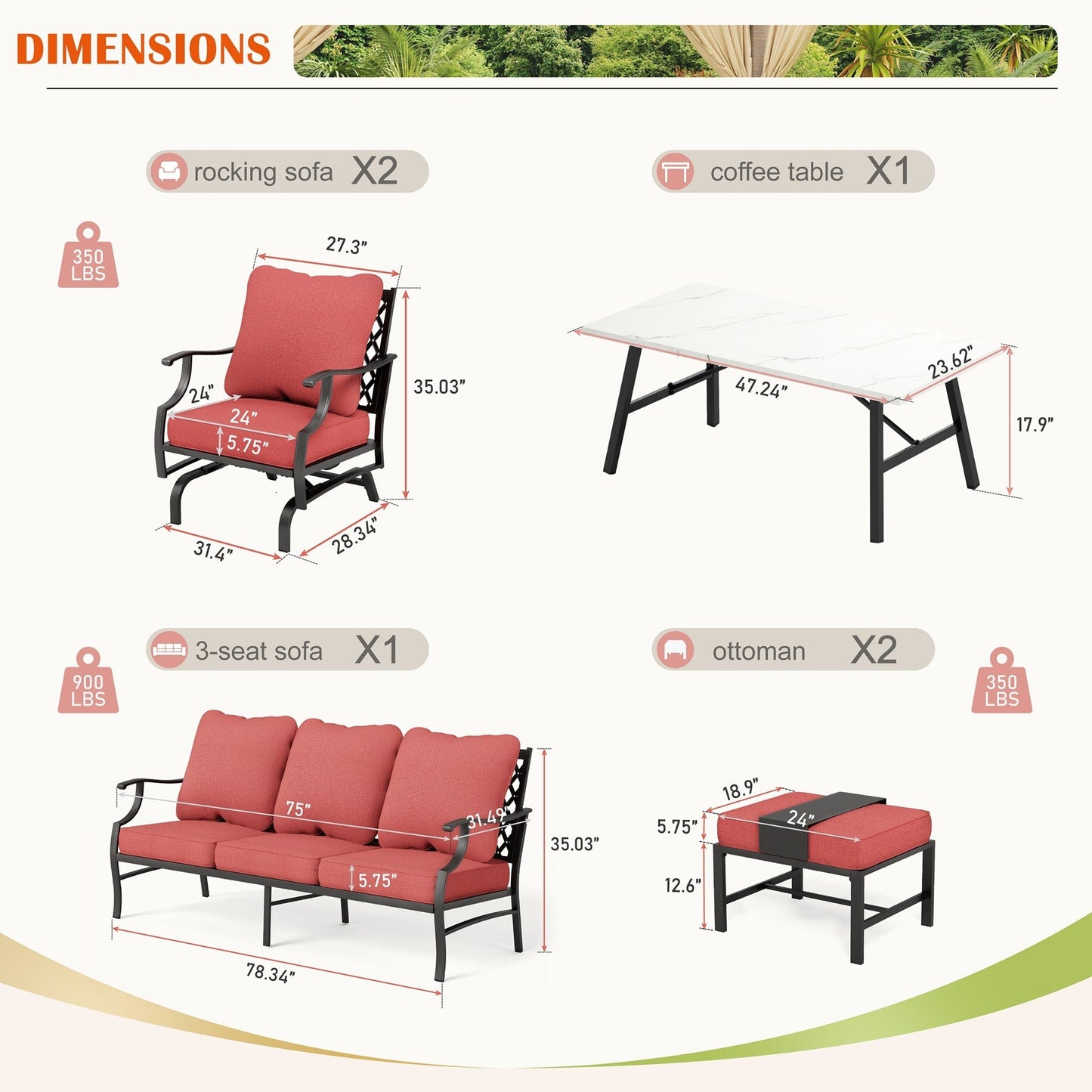 MAISON ARTS Set da conversazione per patio da 6/7 pezzi, set di divani con 2/4 sedie singole, 1 divano a 3 posti e tavolino/pouf