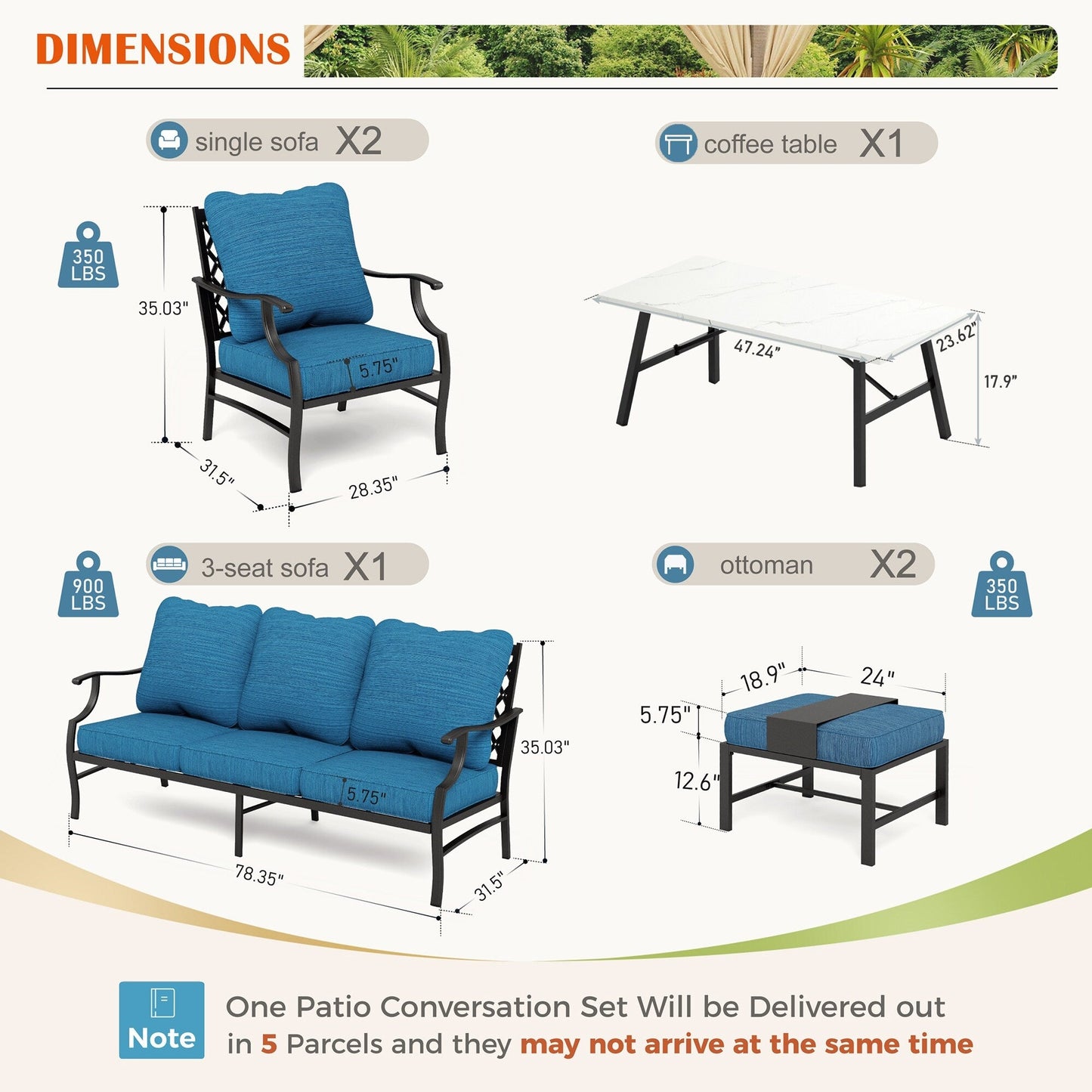 MAISON ARTS Set da conversazione per patio da 6/7 pezzi, set di divani con 2/4 sedie singole, 1 divano a 3 posti e tavolino/pouf