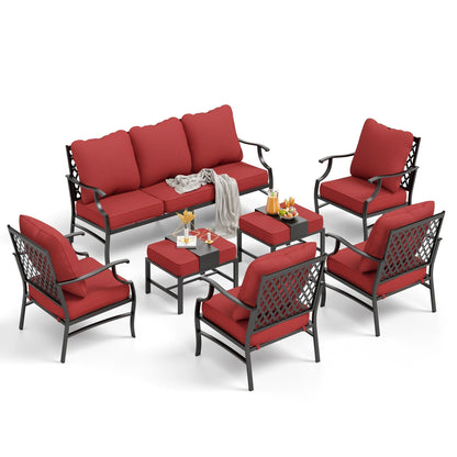 MAISON ARTS Set da conversazione per patio da 6/7 pezzi, set di divani con 2/4 sedie singole, 1 divano a 3 posti e tavolino/pouf