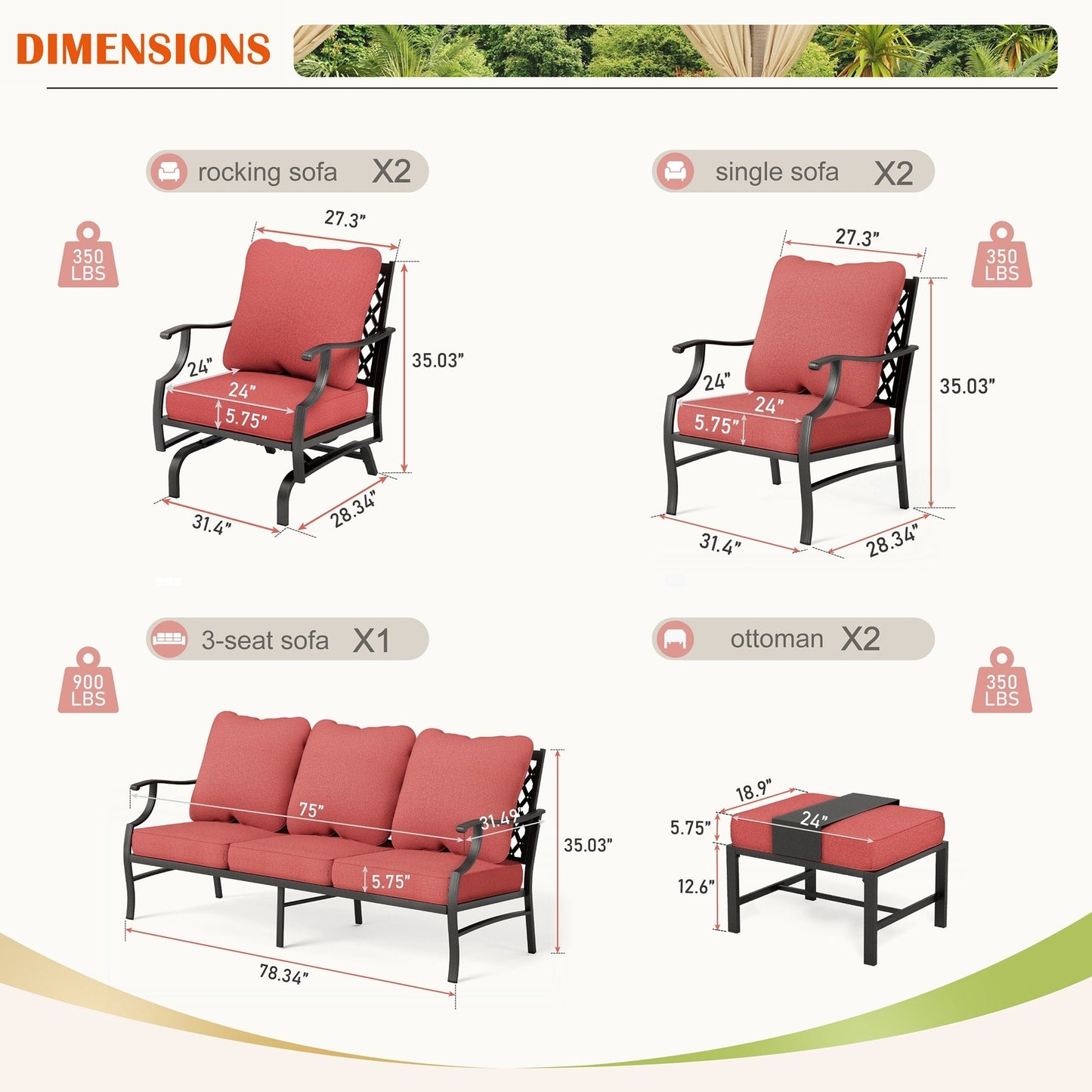 MAISON ARTS Set da conversazione per patio da 6/7 pezzi, set di divani con 2/4 sedie singole, 1 divano a 3 posti e tavolino/pouf