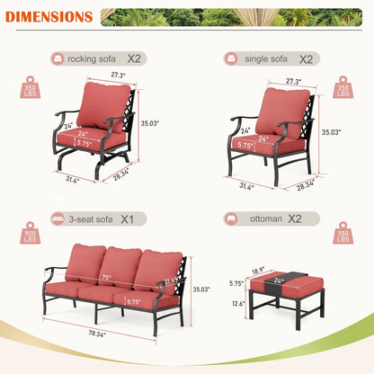 MAISON ARTS Set da conversazione per patio da 6/7 pezzi, set di divani con 2/4 sedie singole, 1 divano a 3 posti e tavolino/pouf