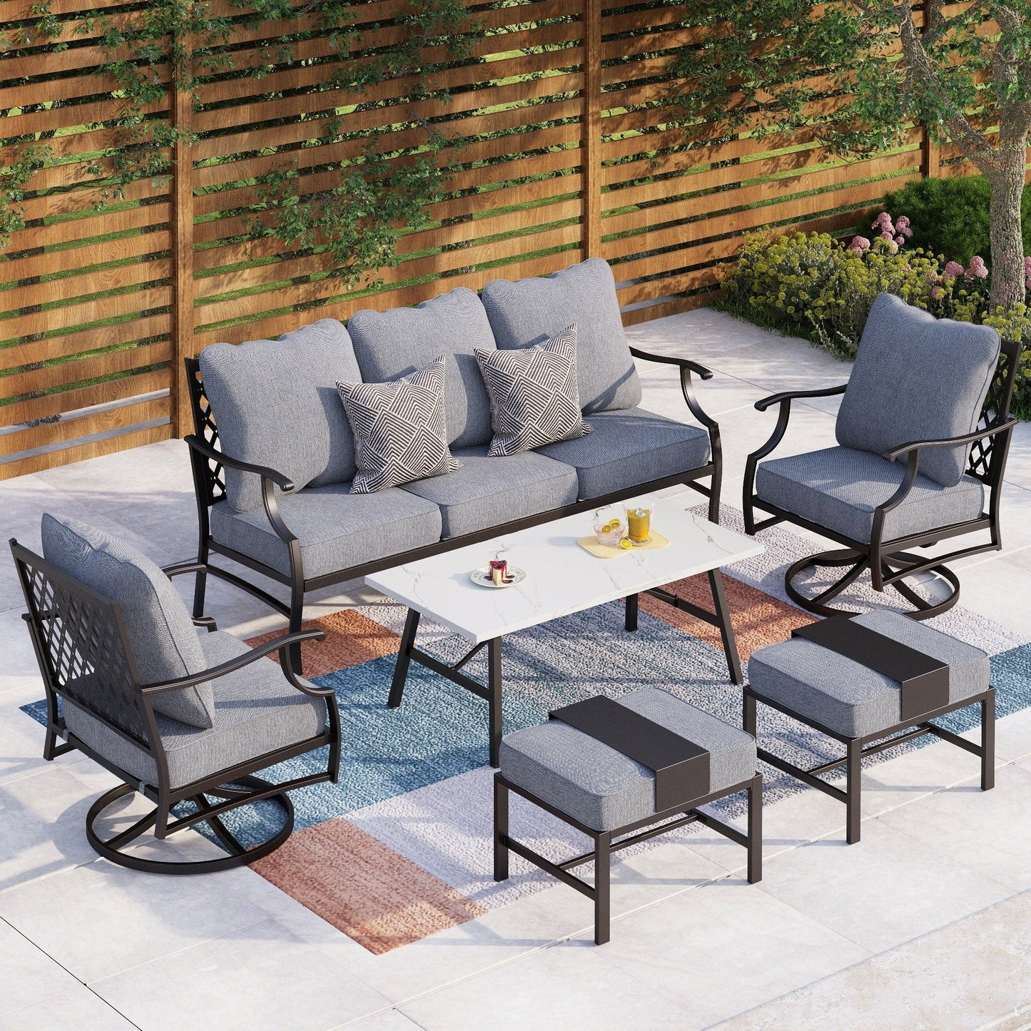 MAISON ARTS Set da conversazione per patio da 6/7 pezzi, set di divani con 2/4 sedie singole, 1 divano a 3 posti e tavolino/pouf