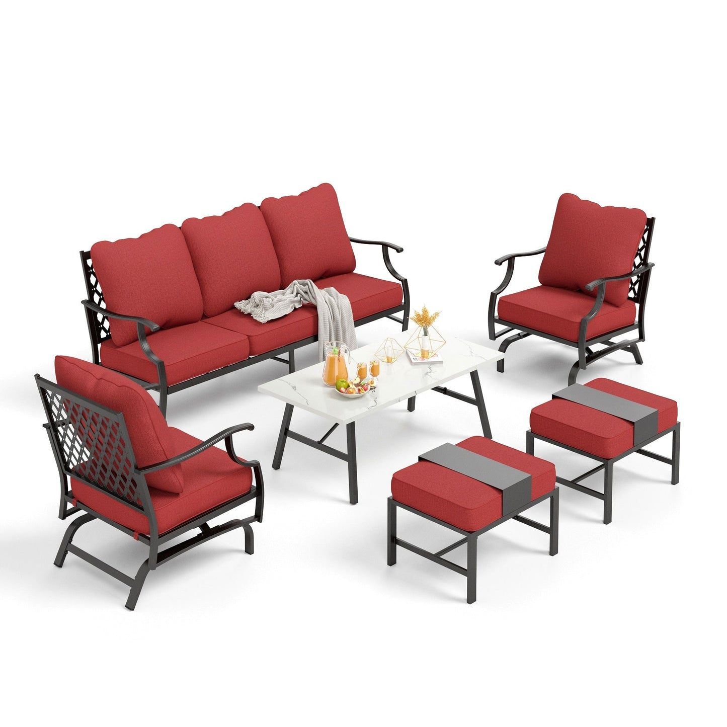 MAISON ARTS Set da conversazione per patio da 6/7 pezzi, set di divani con 2/4 sedie singole, 1 divano a 3 posti e tavolino/pouf