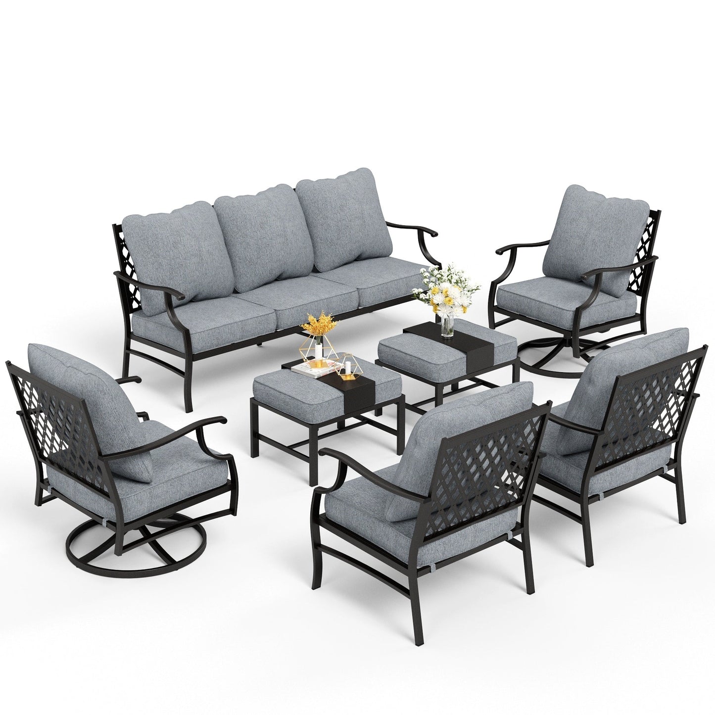 MAISON ARTS Set da conversazione per patio da 6/7 pezzi, set di divani con 2/4 sedie singole, 1 divano a 3 posti e tavolino/pouf