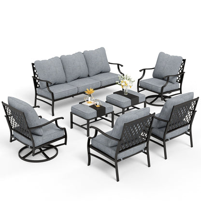 MAISON ARTS Set da conversazione per patio da 6/7 pezzi, set di divani con 2/4 sedie singole, 1 divano a 3 posti e tavolino/pouf