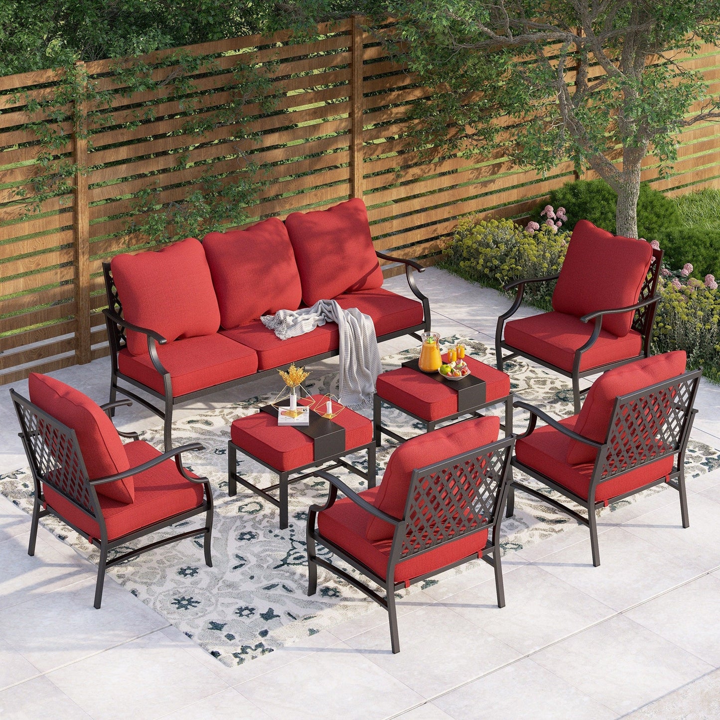 MAISON ARTS Set da conversazione per patio da 6/7 pezzi, set di divani con 2/4 sedie singole, 1 divano a 3 posti e tavolino/pouf