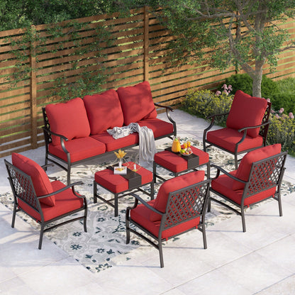 MAISON ARTS Set da conversazione per patio da 6/7 pezzi, set di divani con 2/4 sedie singole, 1 divano a 3 posti e tavolino/pouf