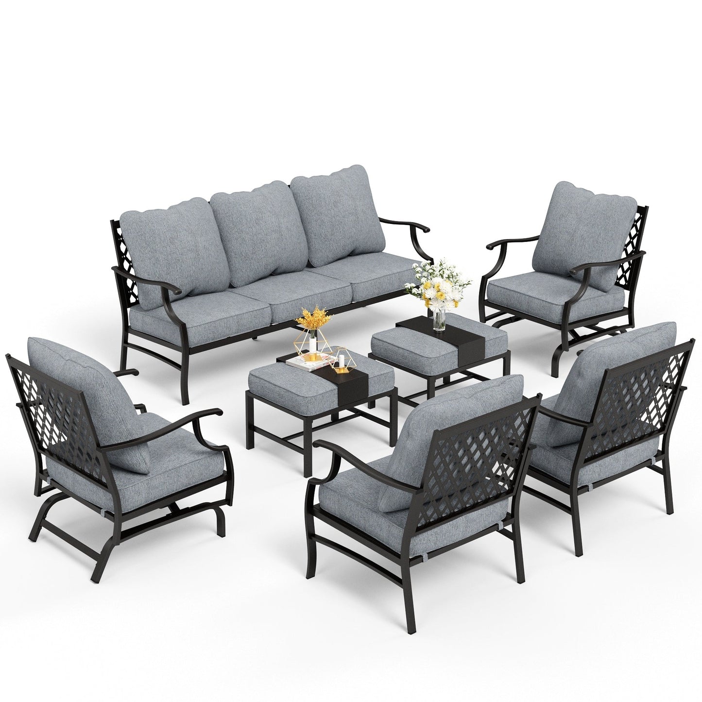 MAISON ARTS Set da conversazione per patio da 6/7 pezzi, set di divani con 2/4 sedie singole, 1 divano a 3 posti e tavolino/pouf