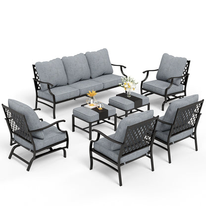 MAISON ARTS Set da conversazione per patio da 6/7 pezzi, set di divani con 2/4 sedie singole, 1 divano a 3 posti e tavolino/pouf