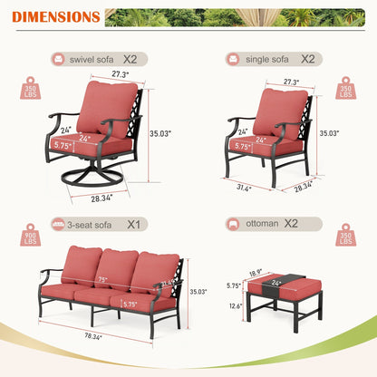 MAISON ARTS Set da conversazione per patio da 6/7 pezzi, set di divani con 2/4 sedie singole, 1 divano a 3 posti e tavolino/pouf