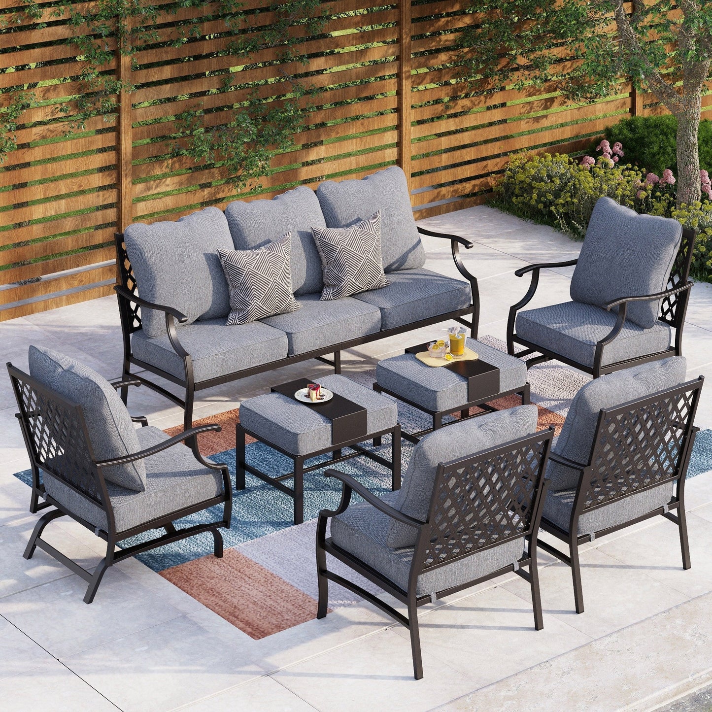 MAISON ARTS Set da conversazione per patio da 6/7 pezzi, set di divani con 2/4 sedie singole, 1 divano a 3 posti e tavolino/pouf