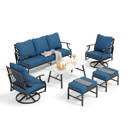 MAISON ARTS Set da conversazione per patio da 6/7 pezzi, set di divani con 2/4 sedie singole, 1 divano a 3 posti e tavolino/pouf