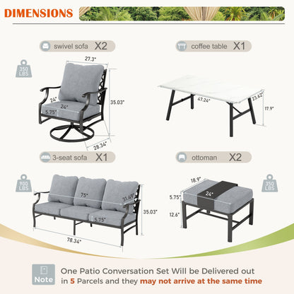 MAISON ARTS Set da conversazione per patio da 6/7 pezzi, set di divani con 2/4 sedie singole, 1 divano a 3 posti e tavolino/pouf