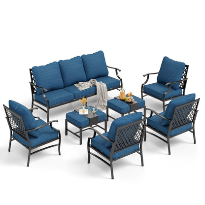 MAISON ARTS Set da conversazione per patio da 6/7 pezzi, set di divani con 2/4 sedie singole, 1 divano a 3 posti e tavolino/pouf