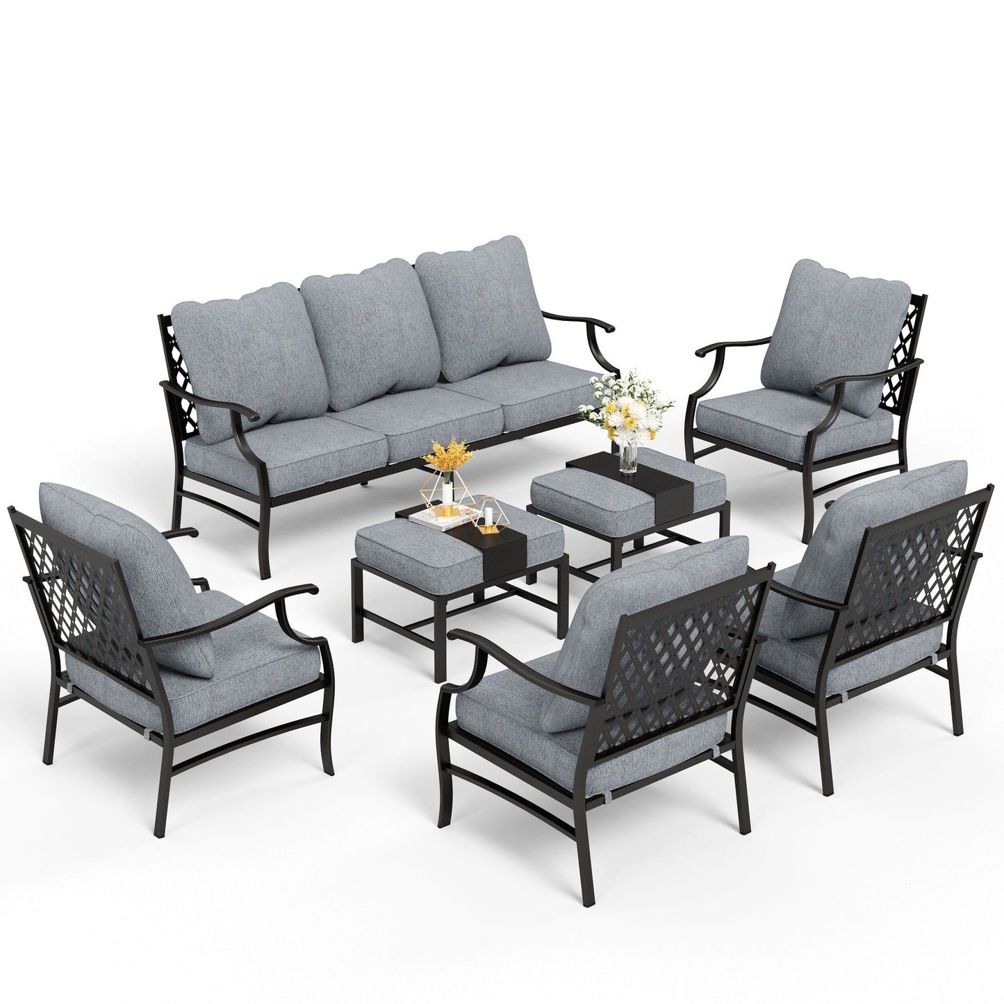 MAISON ARTS Set da conversazione per patio da 6/7 pezzi, set di divani con 2/4 sedie singole, 1 divano a 3 posti e tavolino/pouf