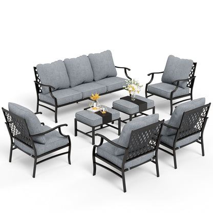 MAISON ARTS Set da conversazione per patio da 6/7 pezzi, set di divani con 2/4 sedie singole, 1 divano a 3 posti e tavolino/pouf