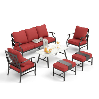 MAISON ARTS Set da conversazione per patio da 6/7 pezzi, set di divani con 2/4 sedie singole, 1 divano a 3 posti e tavolino/pouf