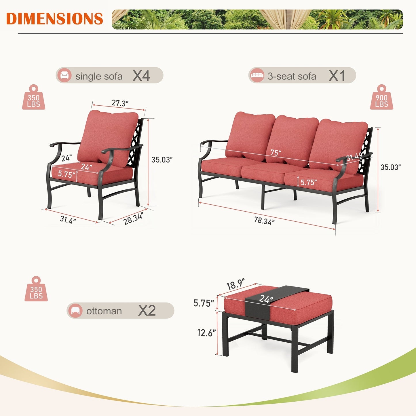 MAISON ARTS Set da conversazione per patio da 6/7 pezzi, set di divani con 2/4 sedie singole, 1 divano a 3 posti e tavolino/pouf